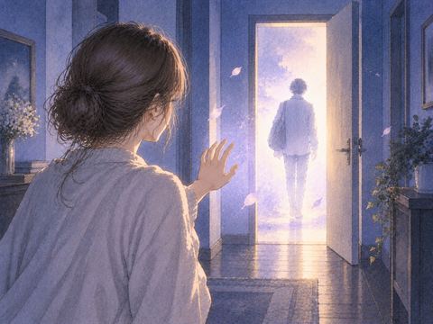 夜の扉の向こうへ静かに遠ざかる知り合いのシルエットを見送る夢の場面