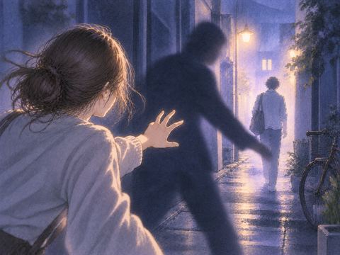 鋭い影が差し込み知り合いを守ろうと手を伸ばす夢の場面