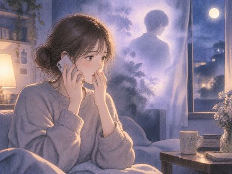 夜の部屋で電話の知らせを聞き驚いて立ち止まる人物の夢の場面