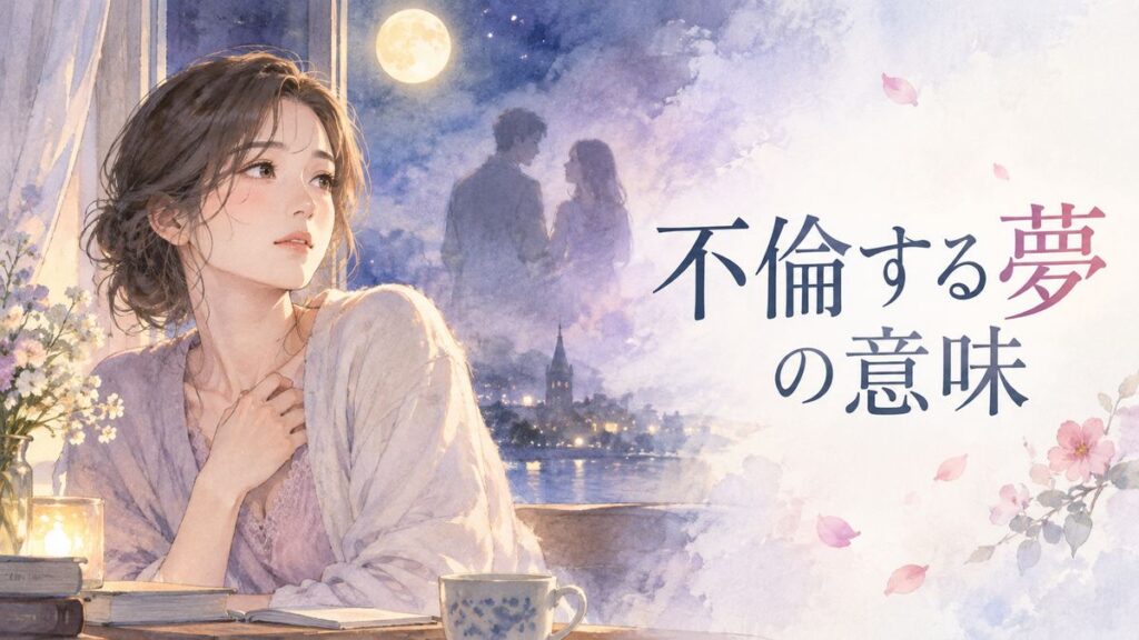 月明かりの窓辺で戸惑う大人の女性と、遠くにぼんやり重なる二人の人影