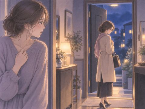 夜の家で母親らしい女性の知らない一面に戸惑う成人の娘