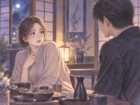 親族の集まりの部屋で親戚らしい人物から少し距離を取る女性