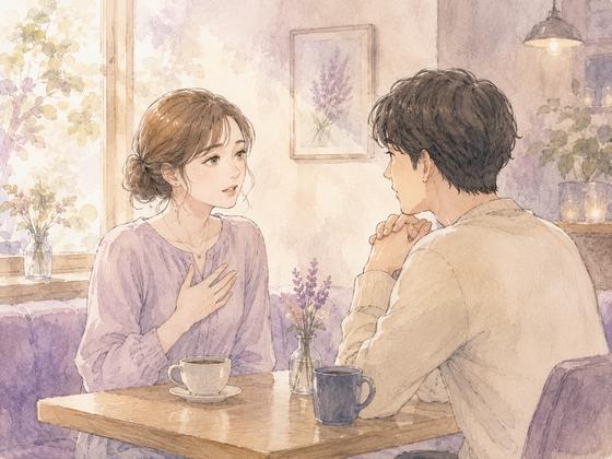 カフェで自分の気持ちを落ち着いて伝える女性と話を聞く男性