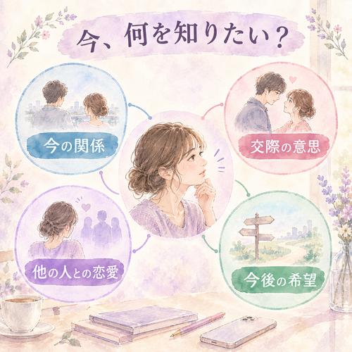 曖昧な関係で確認したい関係・交際・排他性・今後の4テーマ図