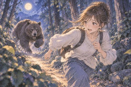 迫る動物から距離を取って逃げる人物