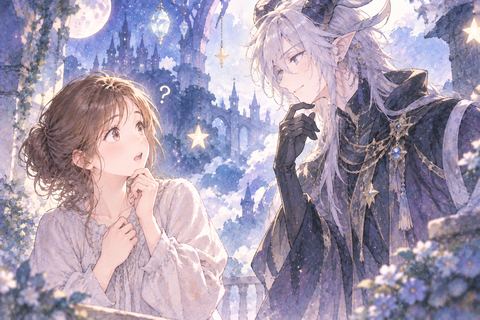 見知らぬアニメキャラを不思議そうに見る女性