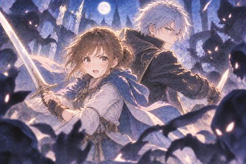 アニメキャラと力を合わせて戦う女性