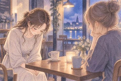 友達に気まずそうに謝る女性
