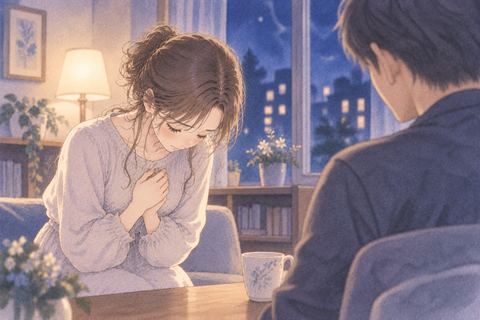 申し訳なさそうに静かに謝る女性
