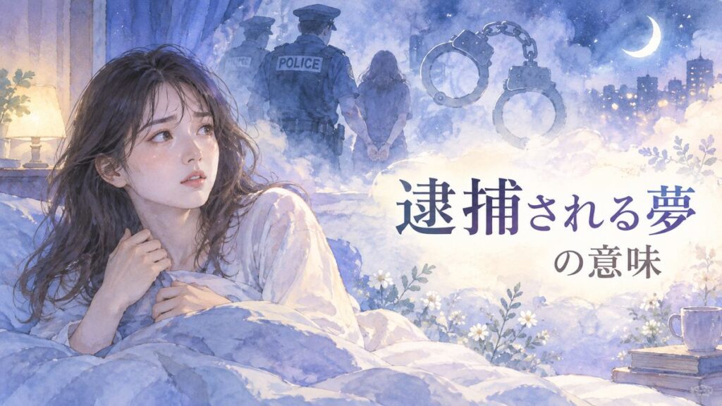 夜に目覚めた女性と夢の中の警察官や手錠の影