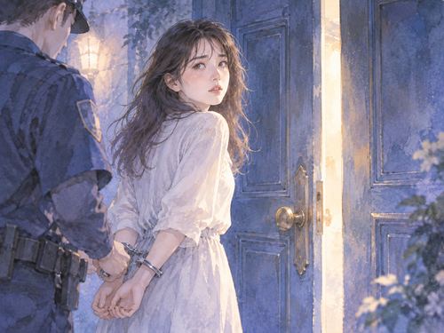 閉じた扉の前で手錠をかけられる人物の夢