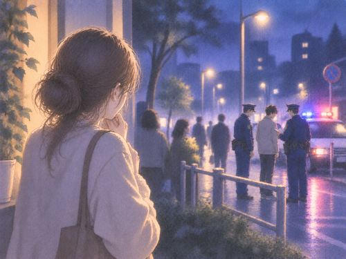 遠くで警察官と知人を見つめる人物の夢