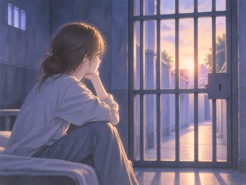 鉄格子の向こうから淡い光を見る人物の夢