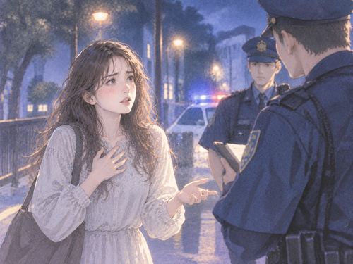 身に覚えがなく困惑して警察官を見る人物