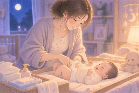 赤ちゃんのオムツを丁寧に替える女性の夢