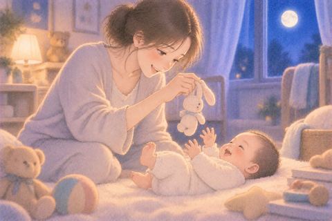 赤ちゃんをあやして笑い合う女性の夢