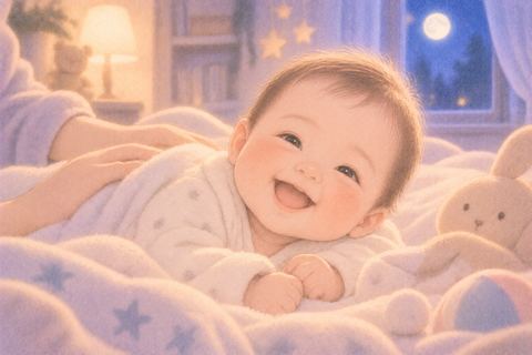 月明かりの中でにこやかに笑う赤ちゃんの夢