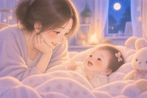 女の子の赤ちゃんをやさしく見つめる女性