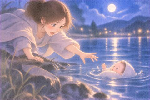 水辺で赤ちゃんへ必死に手を伸ばす女性の夢