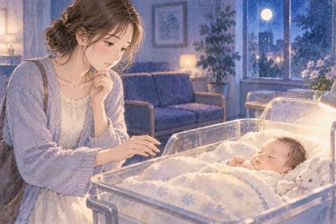 知らない赤ちゃんを少し戸惑いながら見つめる女性