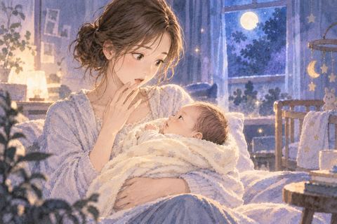 突然自分の赤ちゃんがいることに驚きながら抱く女性