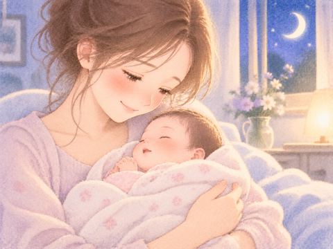 生まれた女の赤ちゃんを胸元で抱く女性