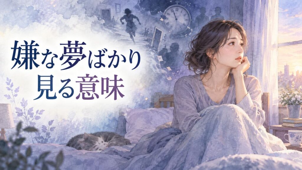 夜明け前の寝室で夢の余韻を感じる大人の女性と淡く浮かぶ夢の影