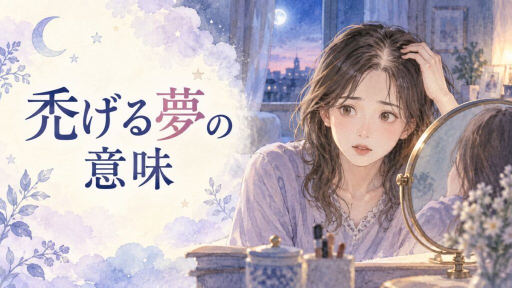 夜明け前の部屋で鏡を見ながら髪に触れる大人の女性と夢のような淡い光