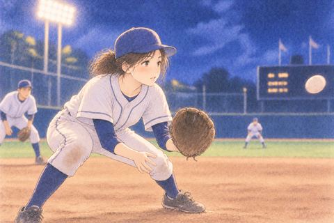 グローブを構えて守備をする女性