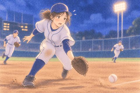 取り損ねたボールを追う女性