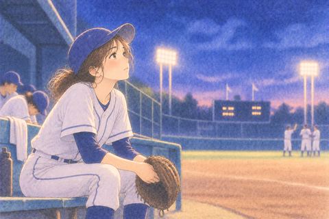 試合に負けたあとグローブを握る女性