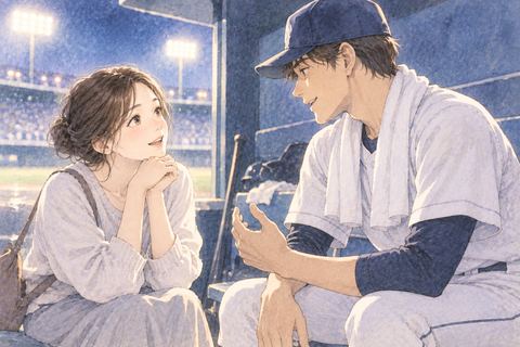 野球選手と穏やかに話す女性