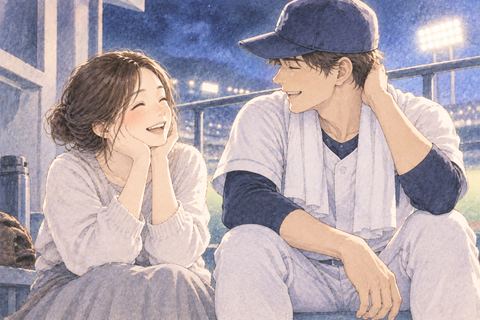 野球選手と自然に笑い合う女性