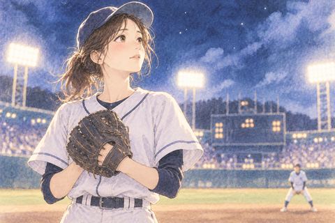 ユニフォーム姿でグラウンドに立つ女性