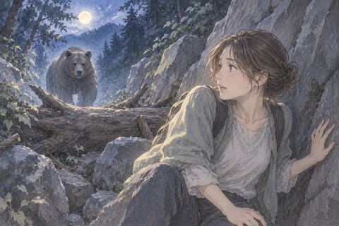 行き止まりの夜道で熊に追い詰められる人物の夢