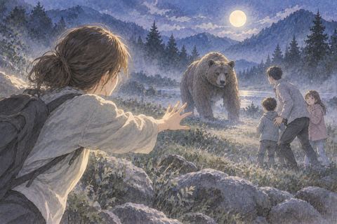 熊の近くにいる家族へ手を伸ばす人物の夢