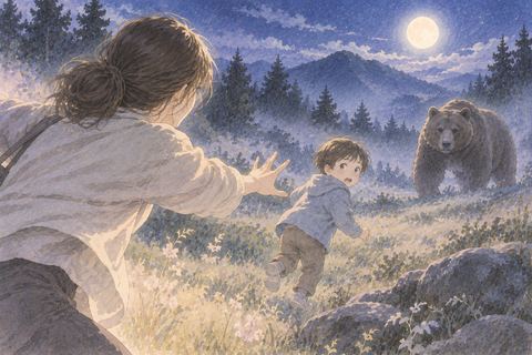 熊から子供を守ろうと手を伸ばす大人の夢