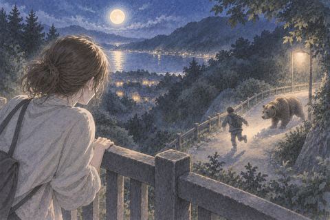 遠くで熊に追われる他人を見つめる人物の夢