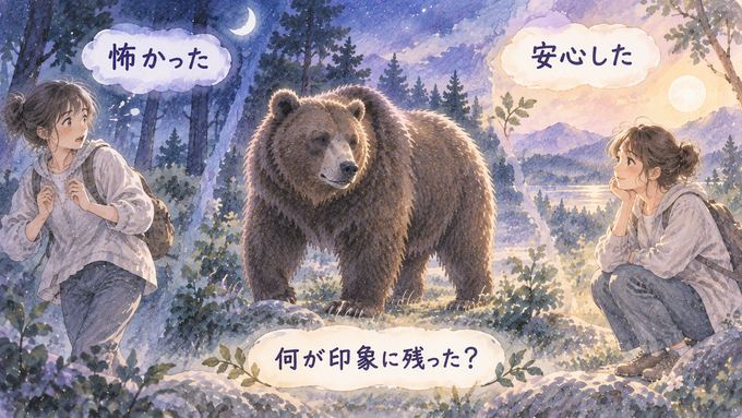 熊を見たときの怖さと安心感を振り返る図