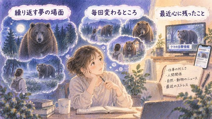 繰り返す熊の夢と最近見た出来事を振り返る図