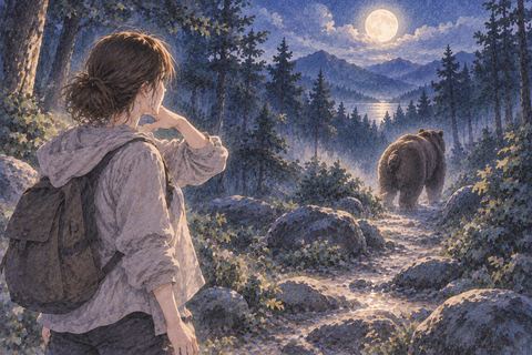 熊が遠ざかり緊張がほどける人物の夢