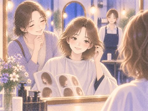 家族と一緒に美容室を訪れた女性
