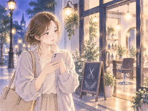 美容室へ行く予定を取りやめて考える女性