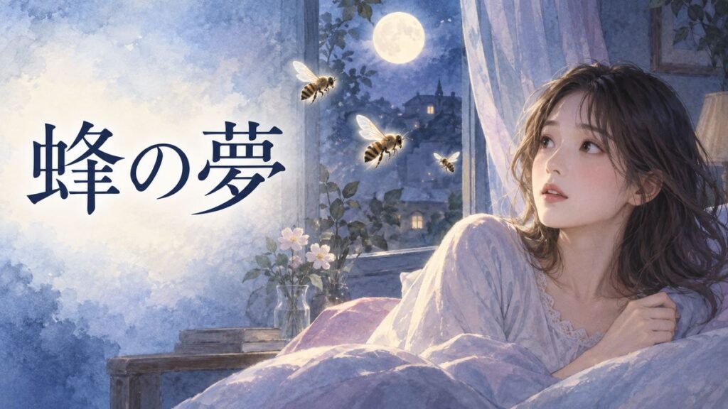 月明かりの部屋で夢の蜂を見つめる大人の女性