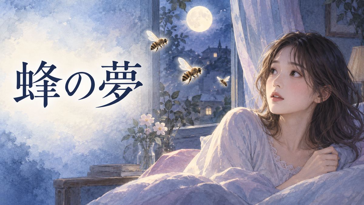 月明かりの部屋で夢の蜂を見つめる大人の女性