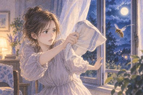 部屋の蜂を外へ追い払おうとする人物の夢
