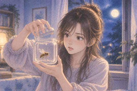透明な容器で蜂をそっと捕まえる人物の夢