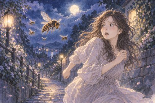 夜道で蜂から距離を取ろうと走る人物の夢