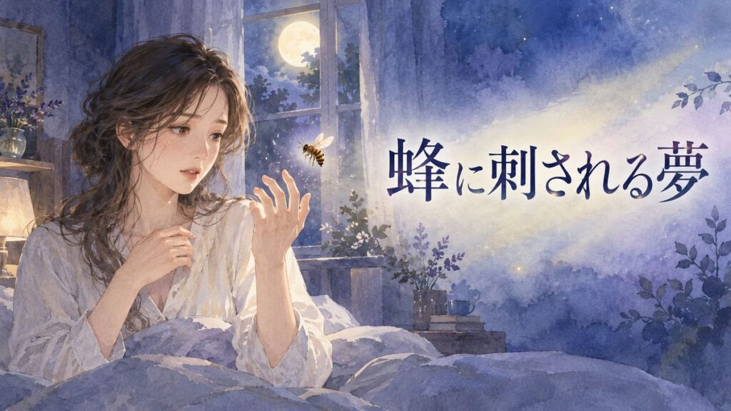 夜の部屋で手元の蜂を見つめながら夢を思い返す大人の女性