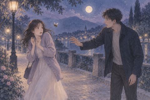 蜂に驚くパートナーへ手を伸ばす人物